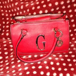 Guess Red Satchel with Logo Charm
